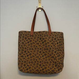 Large Madewell Leopard Print Tote Bag with Brown Leather Handles